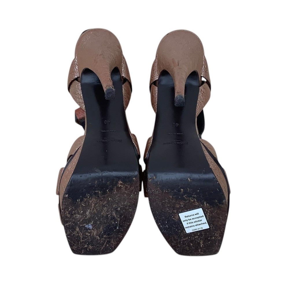 Saint Laurent YSL Tribute Metallic Bronze Leather Platform Sandals Heels 40 - Picture 4 of 4